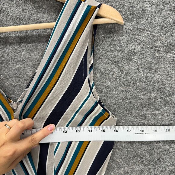 Monteau Jumpsuit Women S Small Gray Striped V-Neck Zipper Belted Sleeveless - Picture 5 of 7